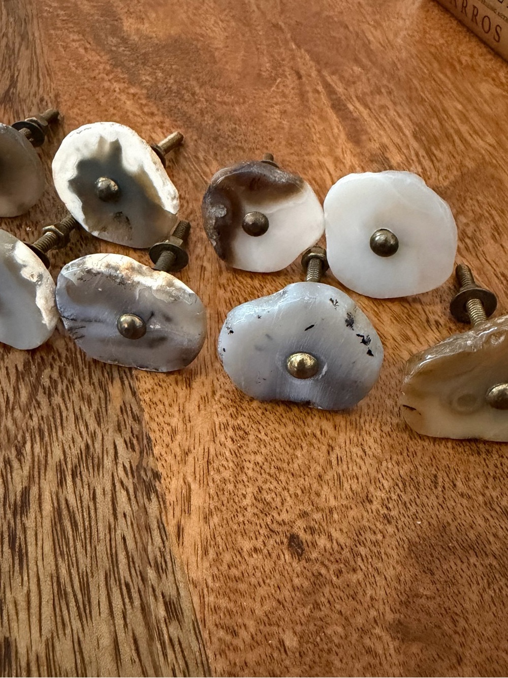 Natural Stone Drawer Knobs - Brass Center